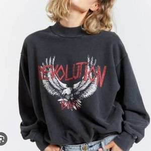 Anine Bing Saint "REVOLUTION" Sweatshirt in Washed Black SMALL